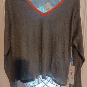 Paper Tee Long Sleeve Top - Gray and Orange